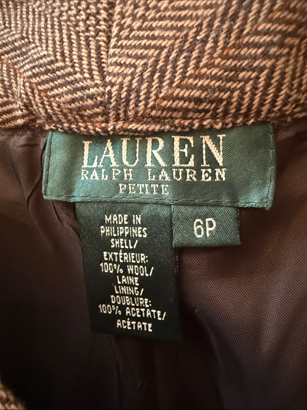 Ralph Lauren Brown Herringbone Wool Trousers - Picture 3 of 3